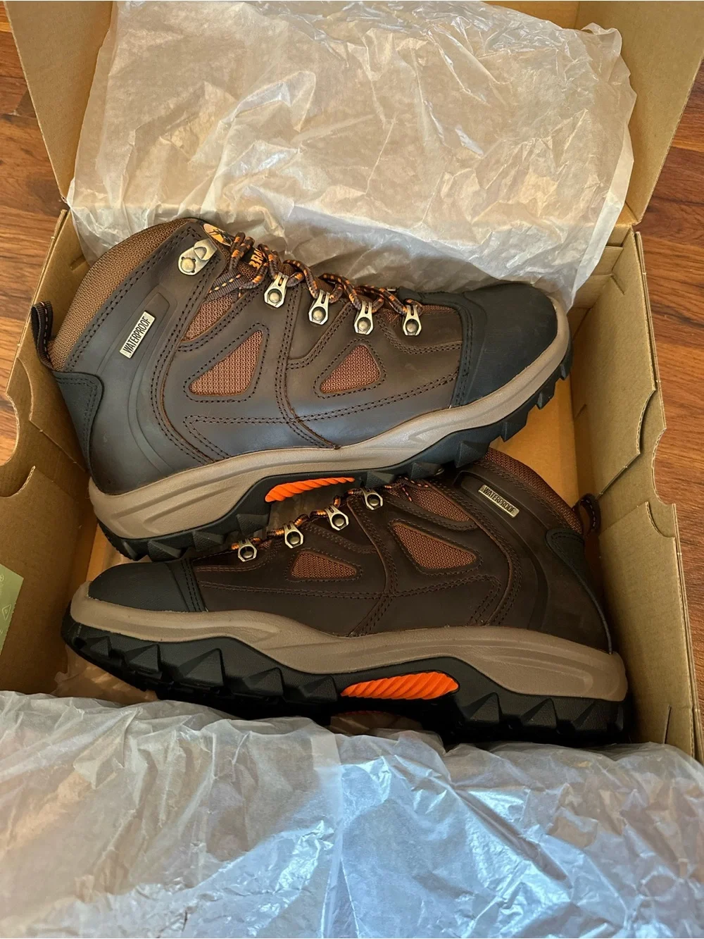 Brahma Brown and Black Waterproof Hiking Boot with Orange Accents